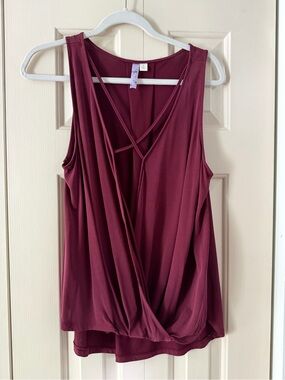 Alya Burgundy Draped V-Neck Sleeveless Tank